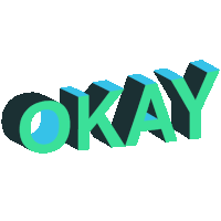 the word okay is displayed in green and black letters