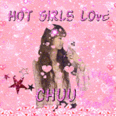 a girl taking a picture of herself with the words hot girls love chuu on the bottom