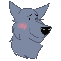 a cartoon drawing of a wolf with a red spot on its face