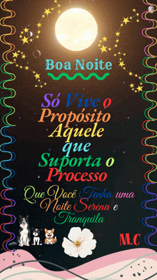 a poster that says boa noite so vive o proposito aquele que suporta o processo