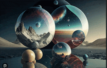 a computer generated image of a landscape with planets