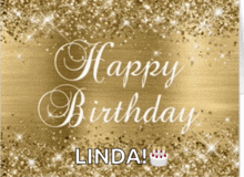 a gold background with the words happy birthday linda