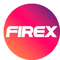 a pink and purple circle with the word firex in white letters