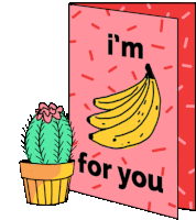 a card that says i 'm for you next to a cactus in a pot