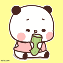 a cartoon panda bear is eating a cucumber .