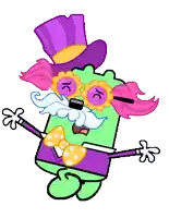 a cartoon character wearing a top hat and sunglasses with a smiley face