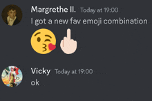 a screenshot of a message between margrethe and vicky