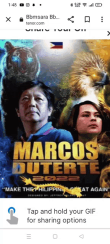 a movie poster for marcos duterte 2022 shows a man and a woman