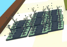 a computer generated image of a forest with trees without leaves and berries