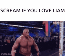 a picture of a wrestler with the words scream if you love liam above him