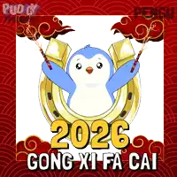 a picture of a penguin holding fireworks with the year 2026