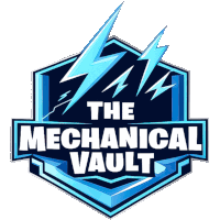 a logo for the mechanical vault has lightning bolts on it