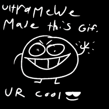 a black and white drawing of a cartoon character with the words " ultramew " written above it