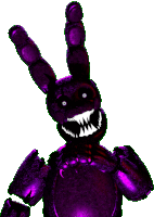 a purple bunny with sharp teeth and a white background