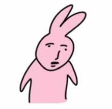 a drawing of a pink rabbit with a face