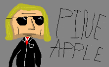 a pixel art drawing of a man in a suit and tie with the words piive apple written below him