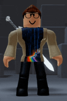 a roblox character with a rainbow shirt on