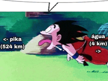 a cartoon character with pika 524 km and agua 4 km written on it