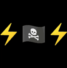 a pirate flag with a skull and crossbones and two lightning bolts on a black background