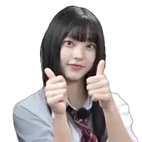 a girl in a school uniform and tie is giving two thumbs up