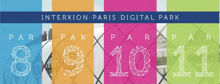 a poster for interxion paris digital park shows the number 8 and the number 10