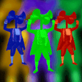 three silhouettes of men with bows on their heads and horns on their heads
