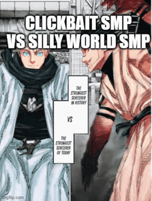 a drawing of a man with the words clickbait smp vs silly world smp