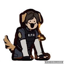 a cartoon of a man in a r.p.d. uniform with a dog tail