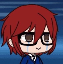 a cartoon character with red hair and glasses has tears running down his face