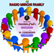 a group of people are holding hands in a circle with the words radio mirchi family written above them