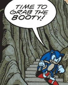 sonic the hedgehog says time to grab the booty in a speech bubble