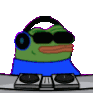 a cartoon frog wearing headphones and sunglasses is sitting on a dj table .