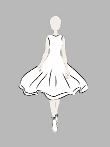 a drawing of a woman wearing a white dress and white shoes