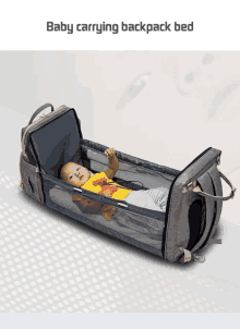 a baby is laying in a backpack bed with the words baby carrying backpack bed below it