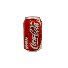 a red can of coca cola is on a white background .