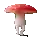 a pixel art illustration of a red and white mushroom on a white background .