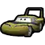 a pixel art drawing of a yellow car with a face on it .