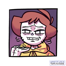 a cartoon drawing of a girl with the words support my work topa.to/shen below it