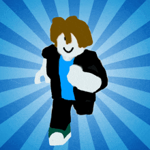 a cartoon character with brown hair and a blue shirt is running