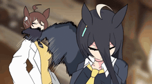 a cartoon drawing of a cat and a girl