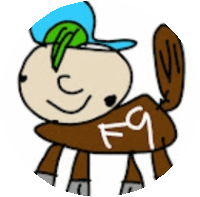 a cartoon drawing of a horse with the letter f on it 's back .