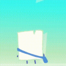 a cartoon drawing of a white box with blue arms and legs