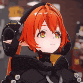 a close up of a cartoon character with orange hair