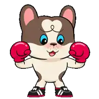 a cartoon of a dog wearing boxing gloves and shoes