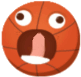 a cartoon illustration of a basketball with a surprised face .