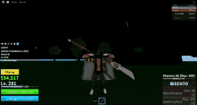 a screenshot of a video game with a character holding a sword and a cape