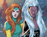 a cartoon drawing of storm and jessica standing next to each other with math equations behind them