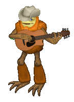 a cartoon character is wearing a cowboy hat and holding a guitar