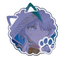 a picture of a person with cat ears and a paw print in the corner
