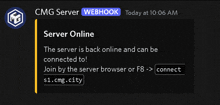 a screenshot of a cmg server webhook message